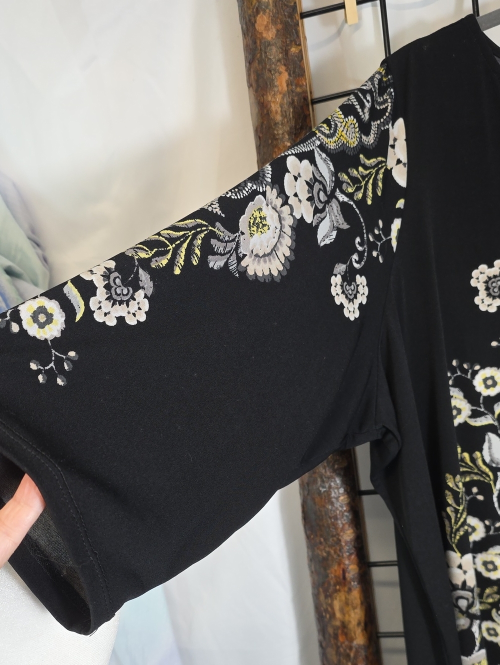Susan Graver Black Long Sleeve Top with White and Yellow Floral Embroidery - Picture 4 of 10